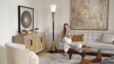 Elegant Black and Brass Torchiere Floor Lamp with Frosted Glass