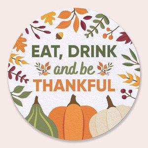Big Dot of Happiness 25 Ct Eat Drink and Be Thankful Drink Coasters, 4-Inch Disposable Round Paper Coasters for Friendsgiving Thanksgiving Decoration - 1 of 4
