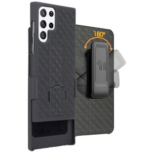Nakedcellphone Case with Stand and Belt Clip Holster for Samsung Galaxy S22 Ultra - Black - 1 of 4