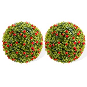 Artificial  Topiary Ball, Decorative Artificial Boxwood Balls with Flowers, Indoor Outdoor Faux Greenery for Fake Plants for Home Decor - 1 of 4