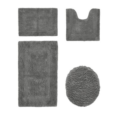 Lux Premium 100% Cotton Tufted Solid Reversible 4 Piece Bath Rug Set – Ultra-Soft, Water-Absorbent, Durable, Machine Washable Bathroom Rug
