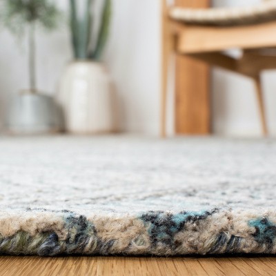 Turquoise and Beige Hand-Tufted Wool Geometric 4' x 6' Area Rug