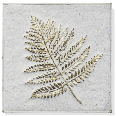 Metal liole Relief II Leaf Motif Stamped Unframed Wall Canvas Metallic Gold/White - StyleCraft