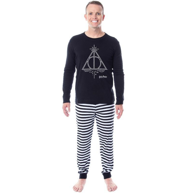 Harry Potter Wizarding World Deathly Hallows Adult Unisex Pajama Set Black, 1 of 5
