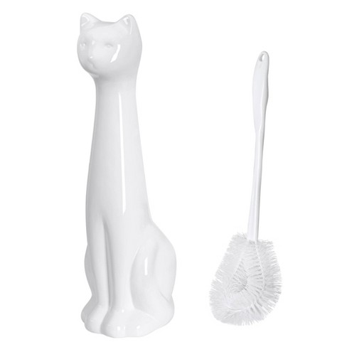 Allure Home Creations 3pc Cat Ceramic Toilet Brush Holder and Plastic Brush with Soap/Lotion Dispenser Cleaning Accessories Set White - image 1 of 4