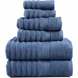 Bathroom Towel Set - 100 Cotton, 6pcs, Quick Dry, Hotel Quality, Includes 2 Bath, 2 Hand, 2 Wash Cloths - 1 of 4
