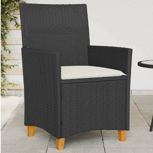 vidaXL Patio Chairs with Cushions 2 pcs Black Poly Rattan&Solid Wood - 1 of 4