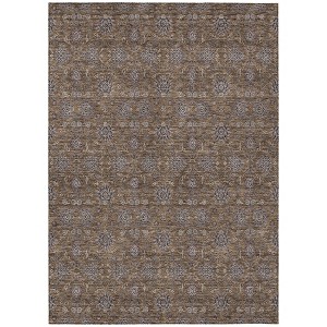 Chocolate And Gray Floral Washable Indoor Outdoor Area Rug - 1 of 4