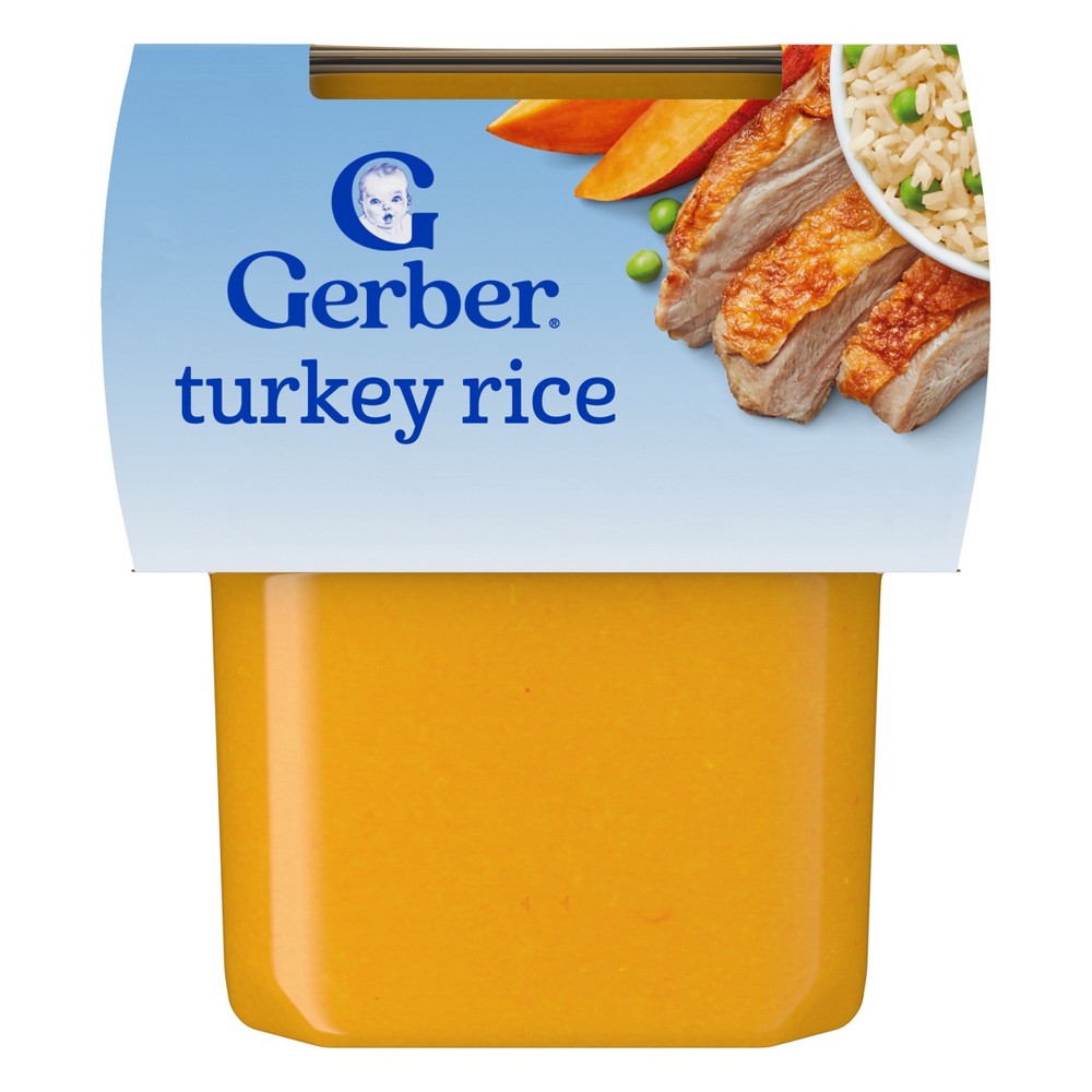 Gerber Baby Food Stage 2 Turkey Rice Puree Tub - 4oz/2ct: 6 Months and Up, Whole Grain, Ready to Eat
