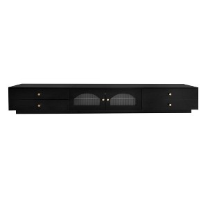 Vynxaria 86" Black TV Center with Fluted Glass Doors and Versatile Storage for TVs Up to 95"L - 1 of 4