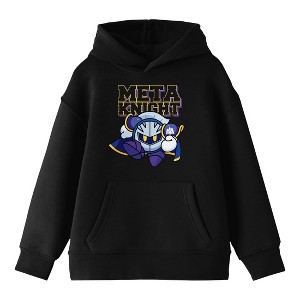 Kirby Meta Knight Long Sleeve Boys' Black Hooded Sweatshirt - 1 of 3