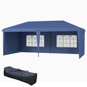 Resenkos Patio Garden Pergola, Pergola Canopy,10' x 20' Pop Up Canopy Tent with 4 Sidewalls, Instant Gazebo with Carry Bag, Blue - 1 of 4