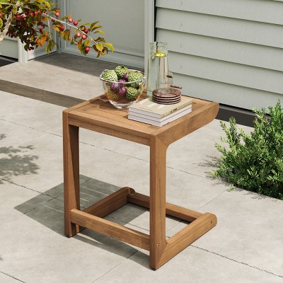 C-Shaped Accent Table, Narrow End Table for Living Room, Durable Acacia Side Table with Natural Finish-The Pop Home