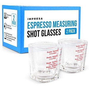 Impresa [2 Pack] Espresso Measuring Shot Glasses - Dishwasher Safe - 2oz - 1 of 4
