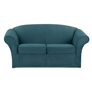 Ultimate Stretch Suede 3pc Loveseat Slipcover Peacock Blue - Sure Fit