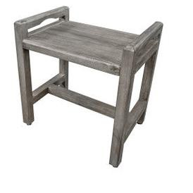 CoastalVogue Eleganto 20" Teak Wood Shower Bench with LiftAide Arms in Gray Driftwood Finish