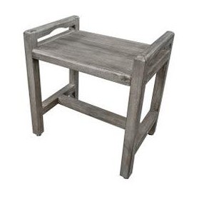 CoastalVogue Eleganto 20" Teak Wood Shower Bench with LiftAide Arms in Gray Driftwood Finish - 1 of 1