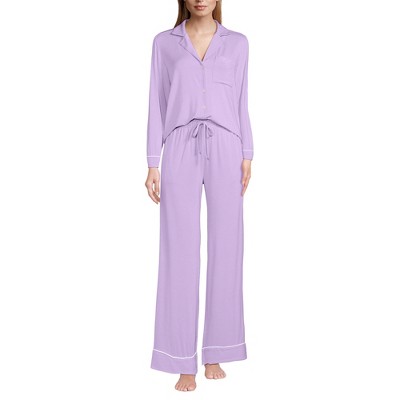 Lands' End Women's Cooling 2 Piece Pajama Set - Long Sleeve Top and Pants