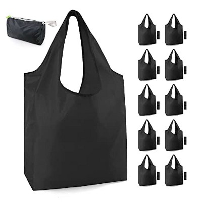 10 Pack Black Reusable Grocery Bags with Storage Pouch Reusab