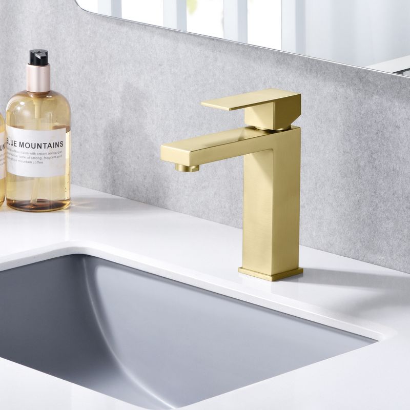 Sumerain Brushed Gold Bathroom Sink Faucet Single Hole Vanity Faucet Stainless Steel, Single Handle, 5 of 9