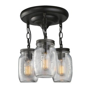 LNC Aries 3-Lights 11.8-in Oil Rubbled Bronze Mason Jar Farmhouse LED Semi-flush Mount Lightsing - 1 of 1