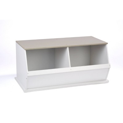 Badger Basket Two Bin Stackable Storage Cubby White/Gray Woodgrain