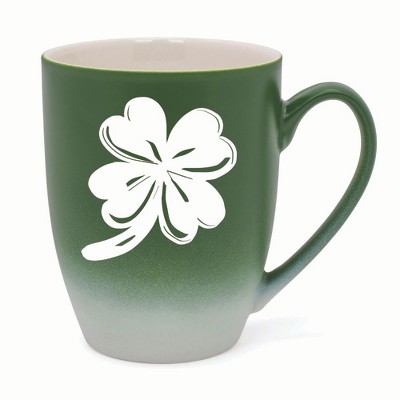 Elanze Designs Irish Four Leaf Clover Two Toned Ombre Matte 10 ounce New Bone China Coffee Tea Cup Mug, Green and White