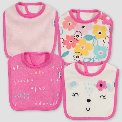 Gerber Baby Girls' 4pk Bear Bib - Pink/Cream
