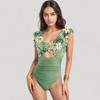 Anna-Kaci Swim Women's Ruffle Sleeve One Piece Swimsuit Cut Out Front Detail Ruched Waist Deep V Neckline - 2 of 4