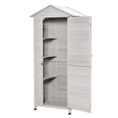 Light Gray Fir Wood Outdoor Storage Shed with Shelves