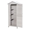 Outsunny 35.5" x 24.75" x 78.75" Wooden Storage Shed Cabinet, Outdoor Tool Shed Organizer with 3 Shelves Handle Magnetic Latch Foot Pad, Light Gray - 4 of 4