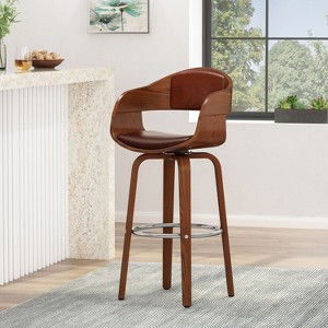 PAGED 30" High Seat Bar Stool, Modern Wooden PU Leather Swivel Counter Height Bar Chair with Back for Bar, Kitchen, Dining Room - 1 of 4