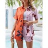 Womens Loungewear Set Casual Suit 2 Piece Short Sleeve Color Block Shirt Shorts Pajamas - 3 of 4