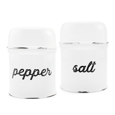 Auldhome Design-12tbsp Enamelware Salt and Pepper Shaker Set White