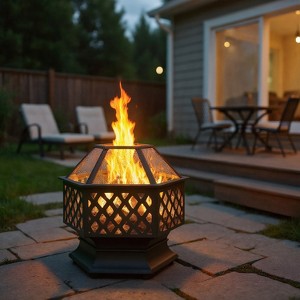 Resenkos 22" Hexagonal Iron Firepit with Wood-burning Capability , Outdoor Decor for Backyard & Poolside ,  Cupreous Black - 1 of 1