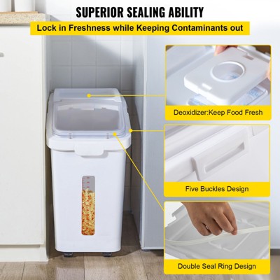 VEVOR Rice Storage Container, 11.4Gallon/50L Capacity Large Dog Food Dispenser Bin, Kitchen Ingredient Grain Cereal Flour Bin, 1 Pack, White — фото 6