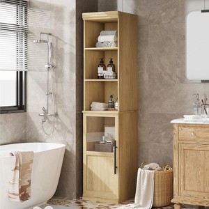 Narrow Bathroom Cabinet, 70 Inch Tall Storage Cabinet with Glass Door and 3 Open Shelves, Freestanding Slim Bathroom Storage Unit, for Home Office - 1 of 4