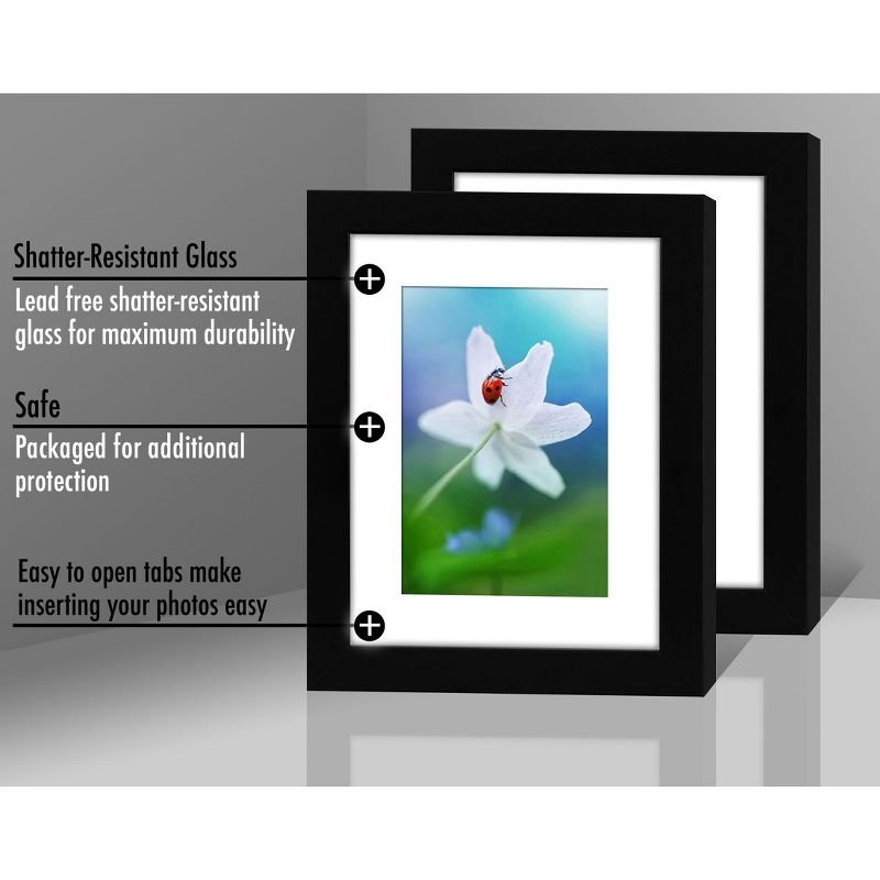 Picture Frame in Black MDF / Shatter Resistant Glass with Easel Stand & Horizontal and Vertical Formats - Pack of 2 - Multiple Sizes - Americanflat, 4 of 8