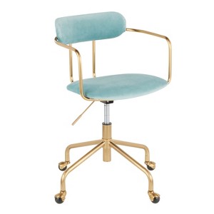 TiramisuBest Gold Metal & Light Blue Velvet Office Chair: Open Back, Adjustable Height, 360 Swivel - 1 of 4