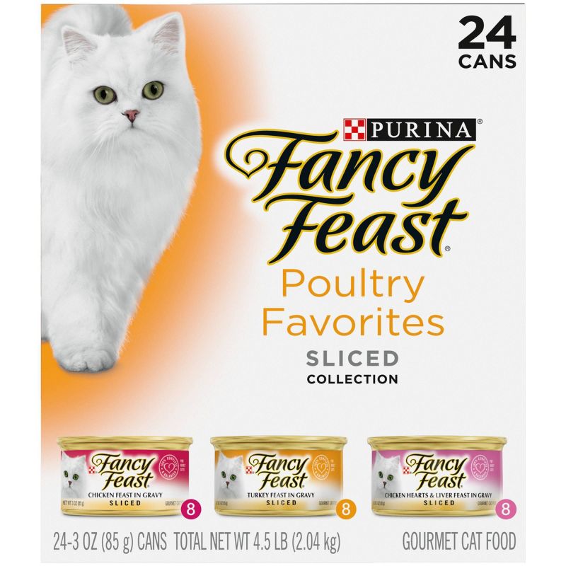 Purina Fancy Feast Poultry Favorites Variety Pack Liver, Chicken &#38; Turkey Flavor Gravy Wet Cat Food Cans - 3oz/24ct, 5 of 8