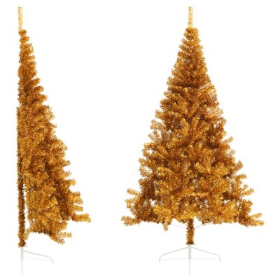 vidaXL Artificial Half Christmas Tree with Stand Gold 7 ft PET