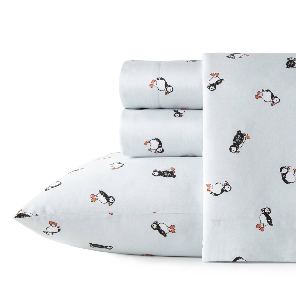 Photos - Bed Linen Twin Printed Pattern Percale Cotton Sheet Set Puffin Paradise - Poppy & Fr