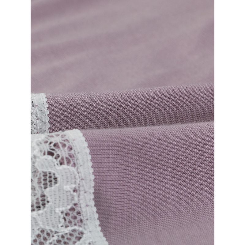 cheibear Women's Soft Lace Trim Knit Stretchy Long Sleeve Sleepwear Pajama Set, 5 of 6