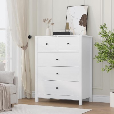 5-Drawer Dresser for Bedroom, Modern Tall Dresser Organizer with Storage Drawers, Sturdy Wooden Chest for Entryway, Hallway, Home Office