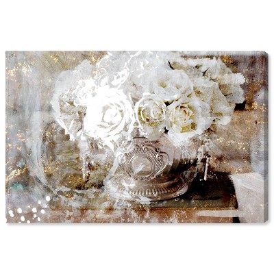 10" x 15" Serving Roses Floral and Botanical Unframed Canvas Wall Art in White - Oliver Gal