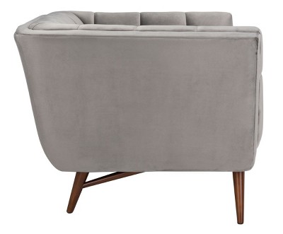 Contemporary Gray Velvet Wood Accent Chair with Tufted Design