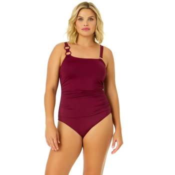 Anne Cole Women's Live In Color Ring Strap Asymmetric One Piece Swimsuit