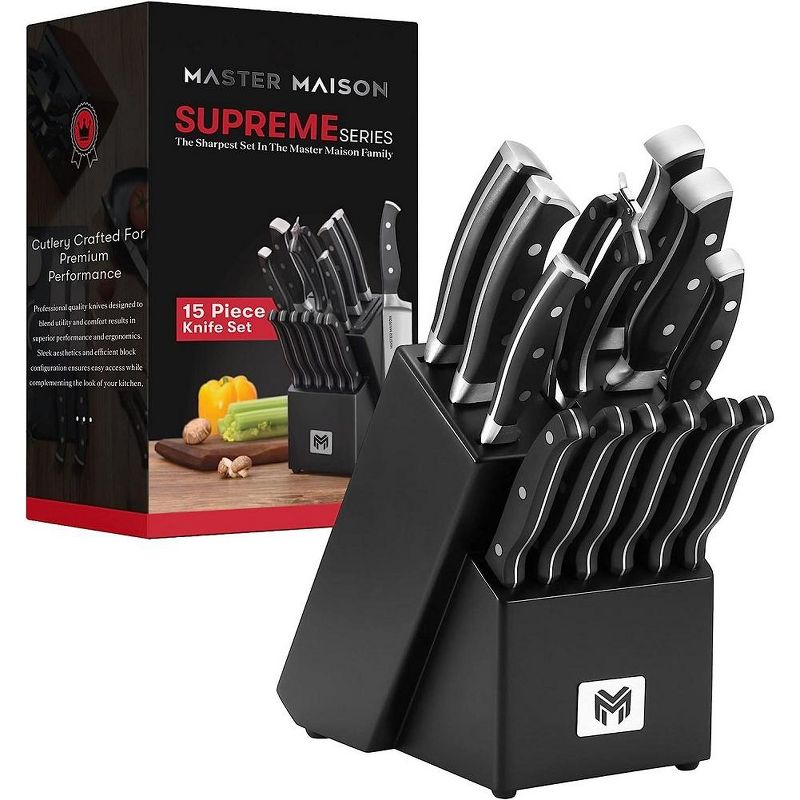 Supreme Series 15-Piece Knife Set in Black Wooden Block with Integrated Sharpener, 2 of 4