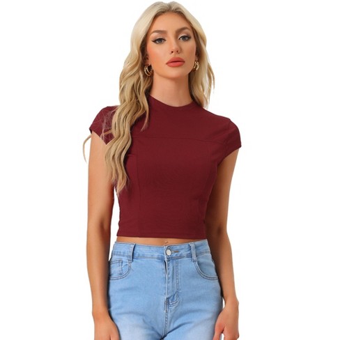 Allegra K Women's Off The Shoulder Cropped Top - Slim Fit Short Sleeve Stretchy Blouse