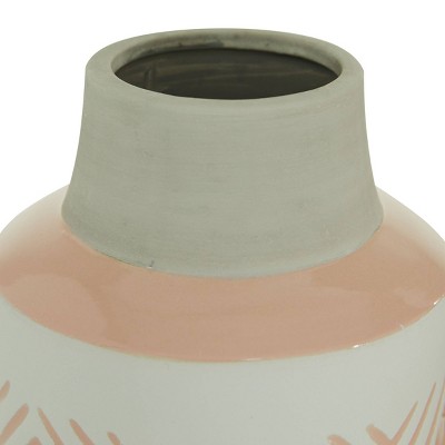 Set of 2 Pink and White Ceramic Geometric Decorative Vases